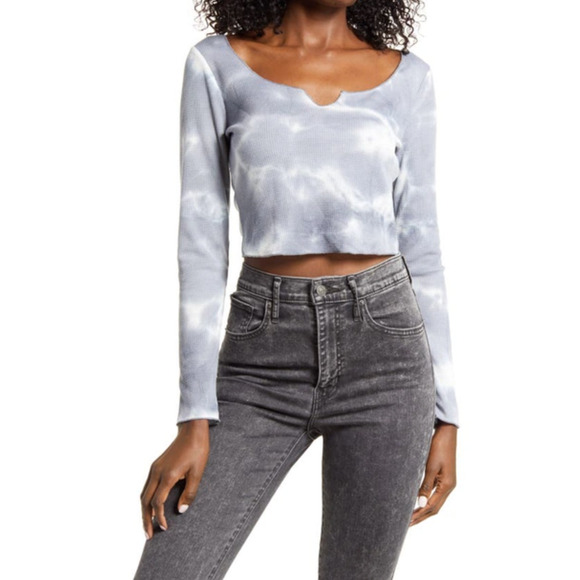 ALL IN FAVOR Tie Dye Waffle Knit Crop Top In Grey Tie Dye XL - Picture 1 of 5